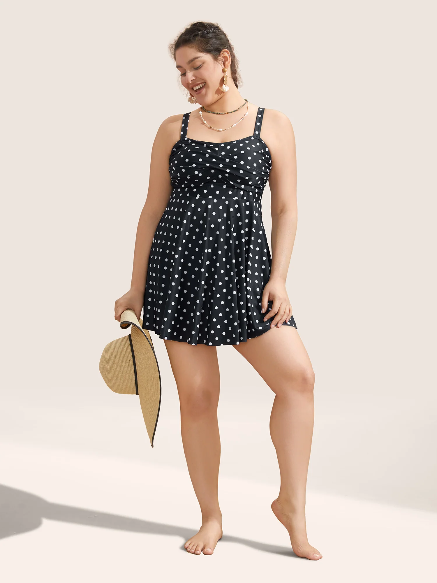 Polka Dot Ruched Fit Flare Swim Dress