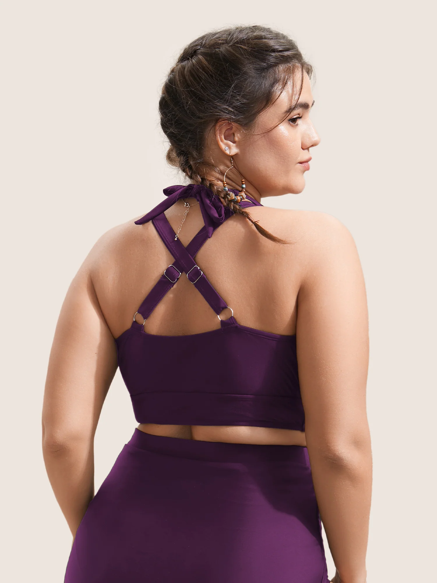 Plain V Neck High Stretch Tie Knot Swim Top