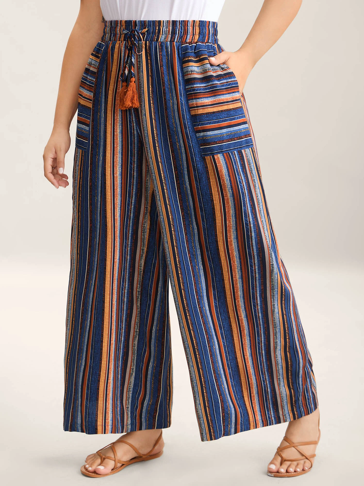 Boho Stripes Drawstring Wide-Leg Pants