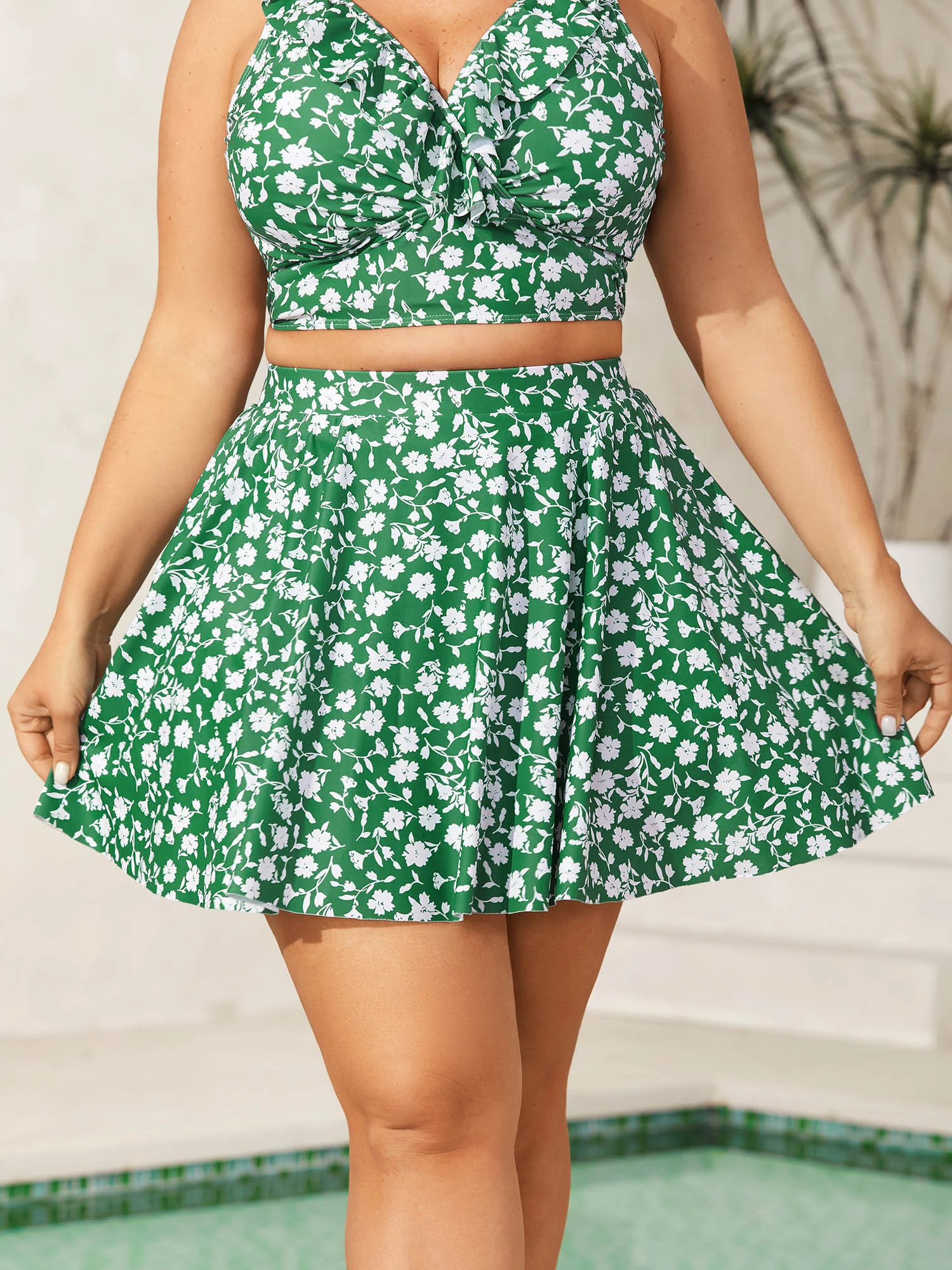 Ditsy Floral Print Flared Swim Skirt
