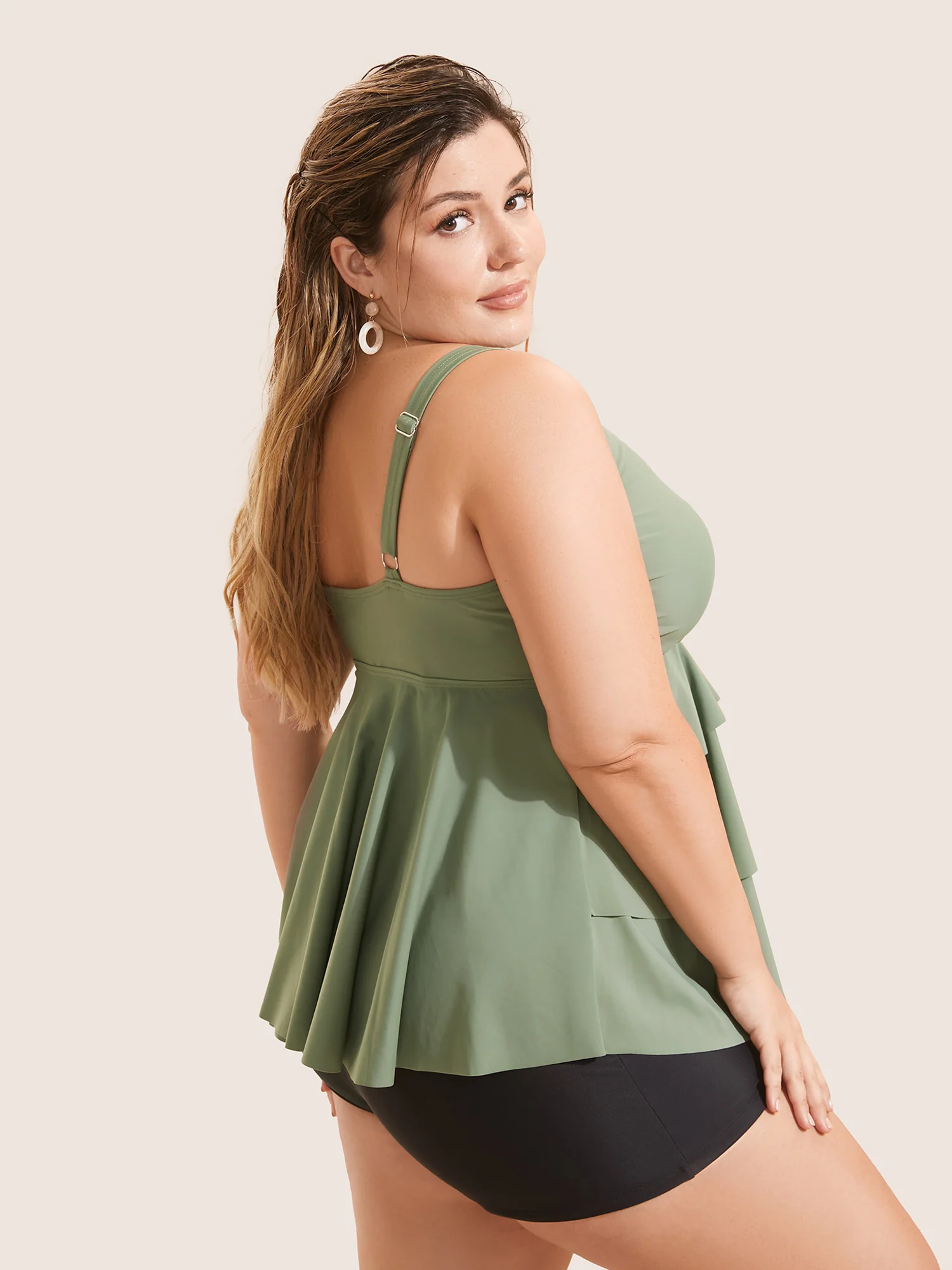 Knotted Front Ruffle Tiered Tankini Top