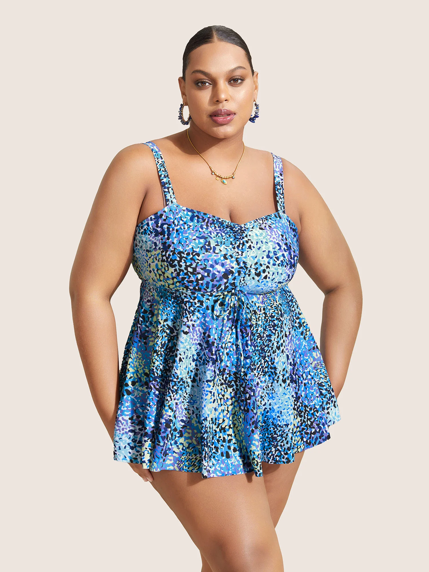 Leopard Print Knotted Front Swim Top