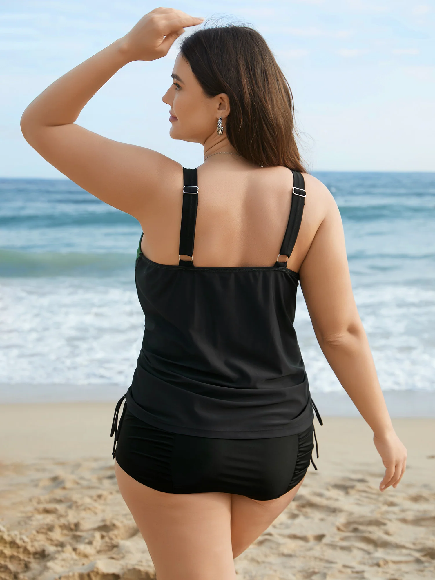 Color Block Drawstring Cami Swim Top