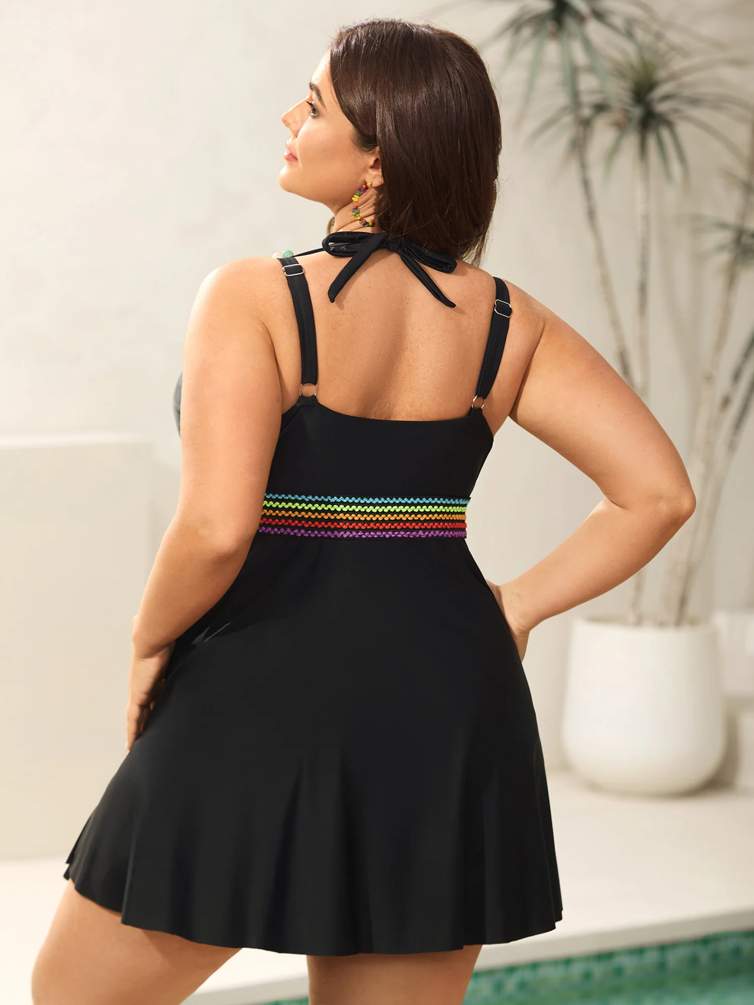 Colorful Webbed Pockets Adjustable Swim Dress