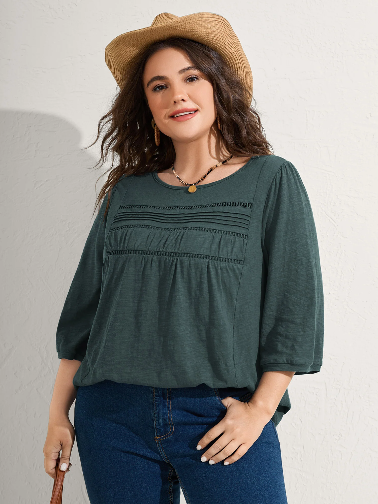 Cotton Lace Spliced Plain Knit Top