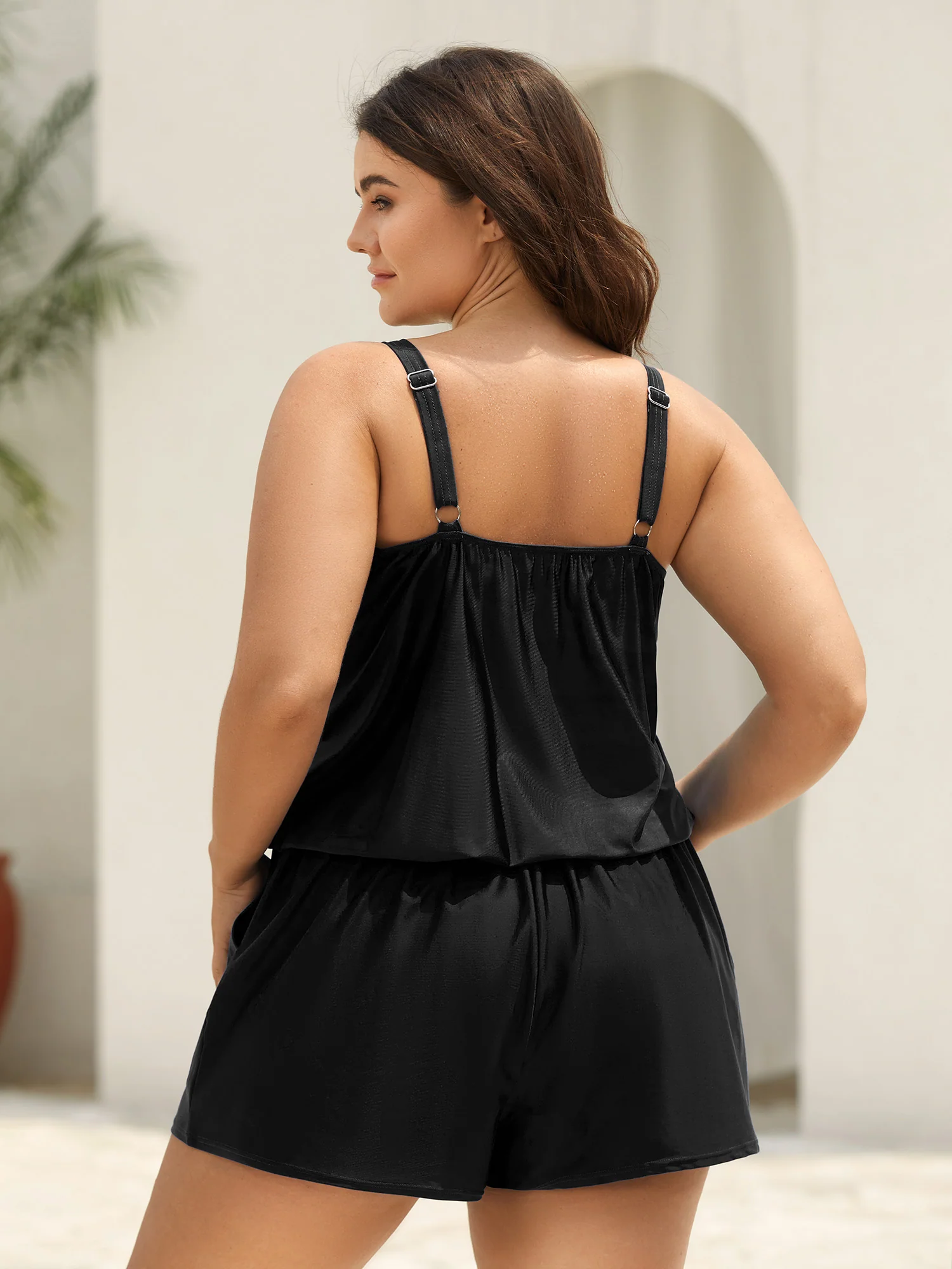 Island Pattern Pockets One-Piece Swimsuit