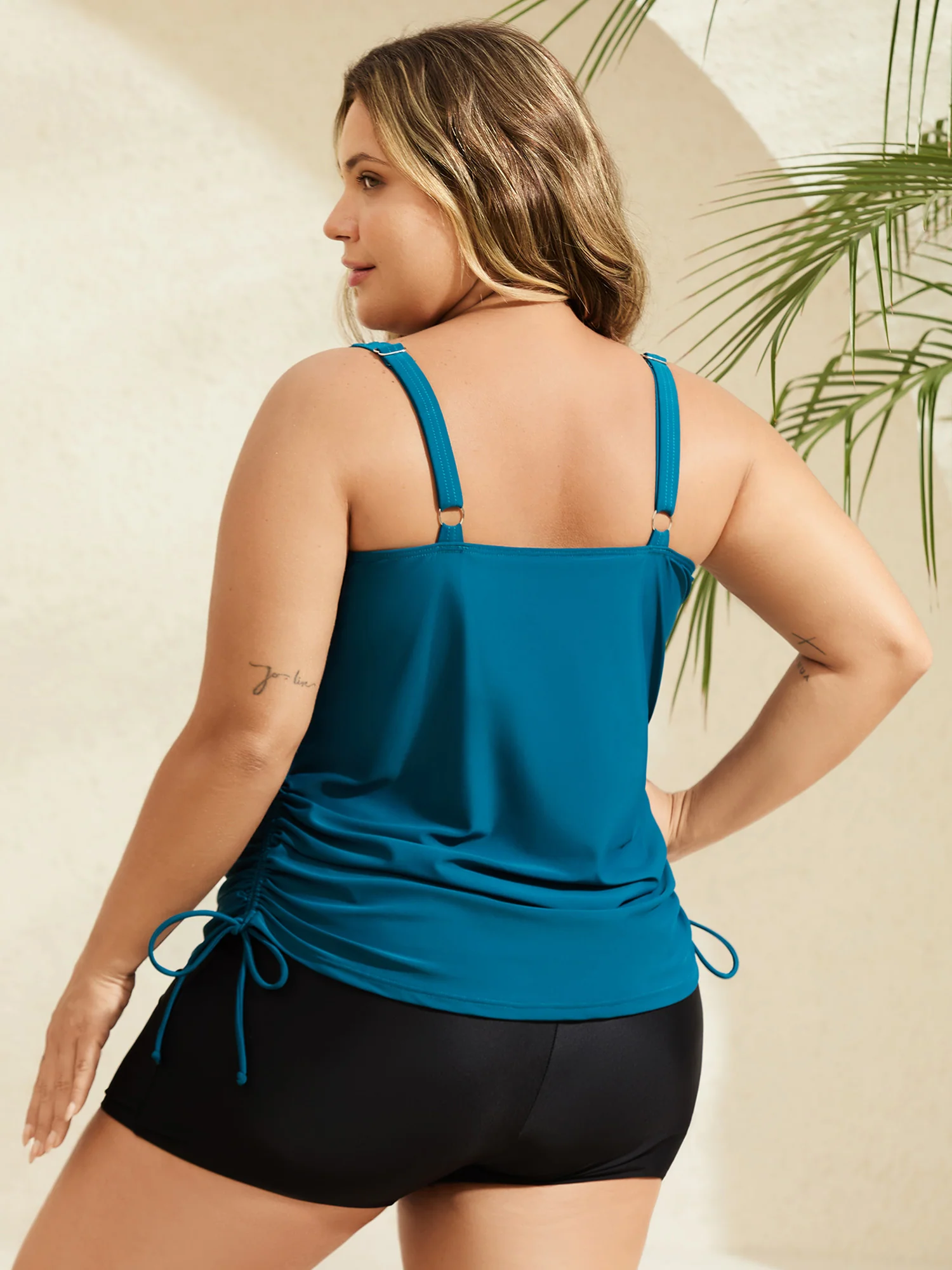 Side Drawstrings Plain Swim Top