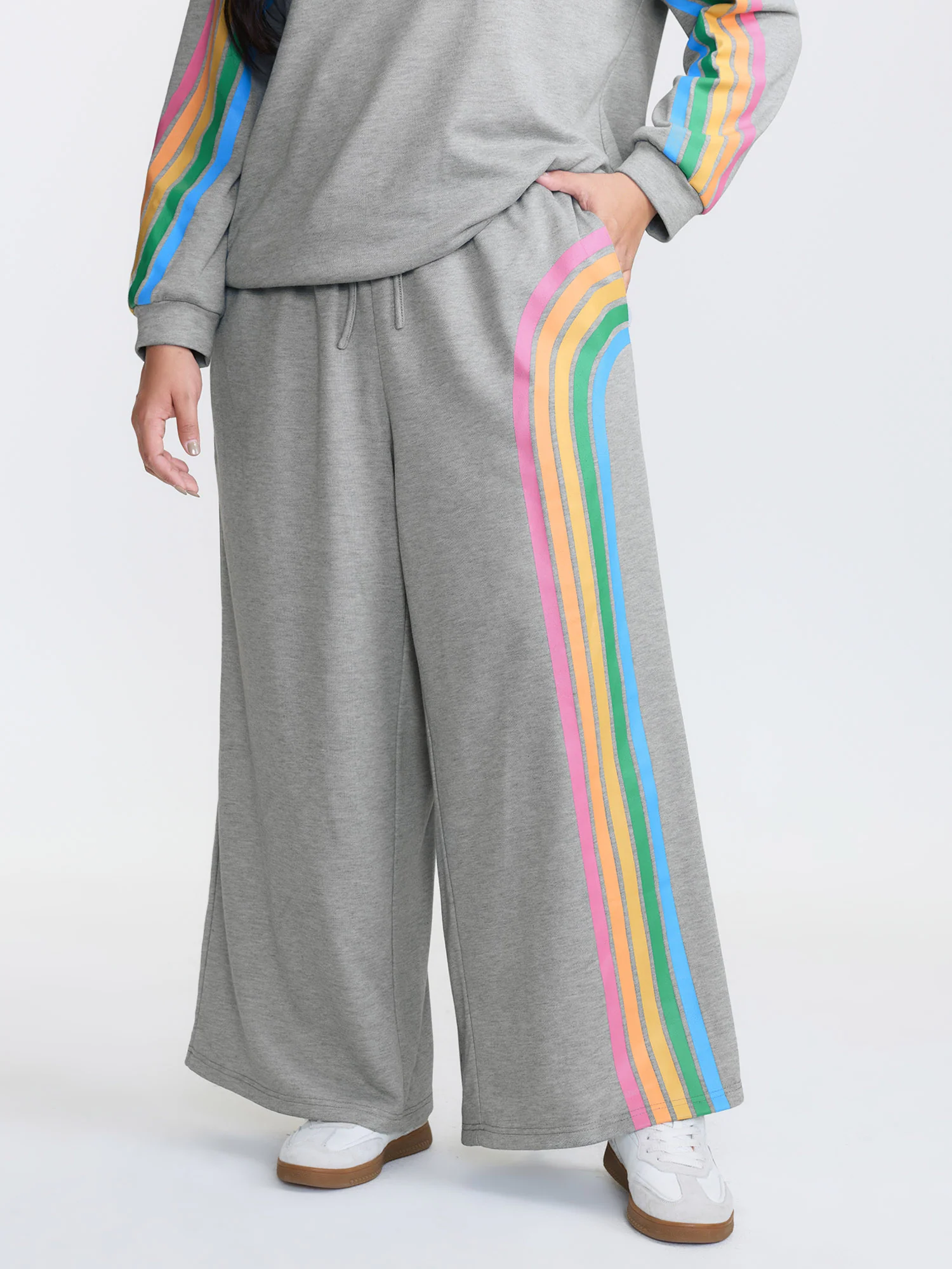 Rainbow Print Drawstring Wide-Leg Lounge Bottoms