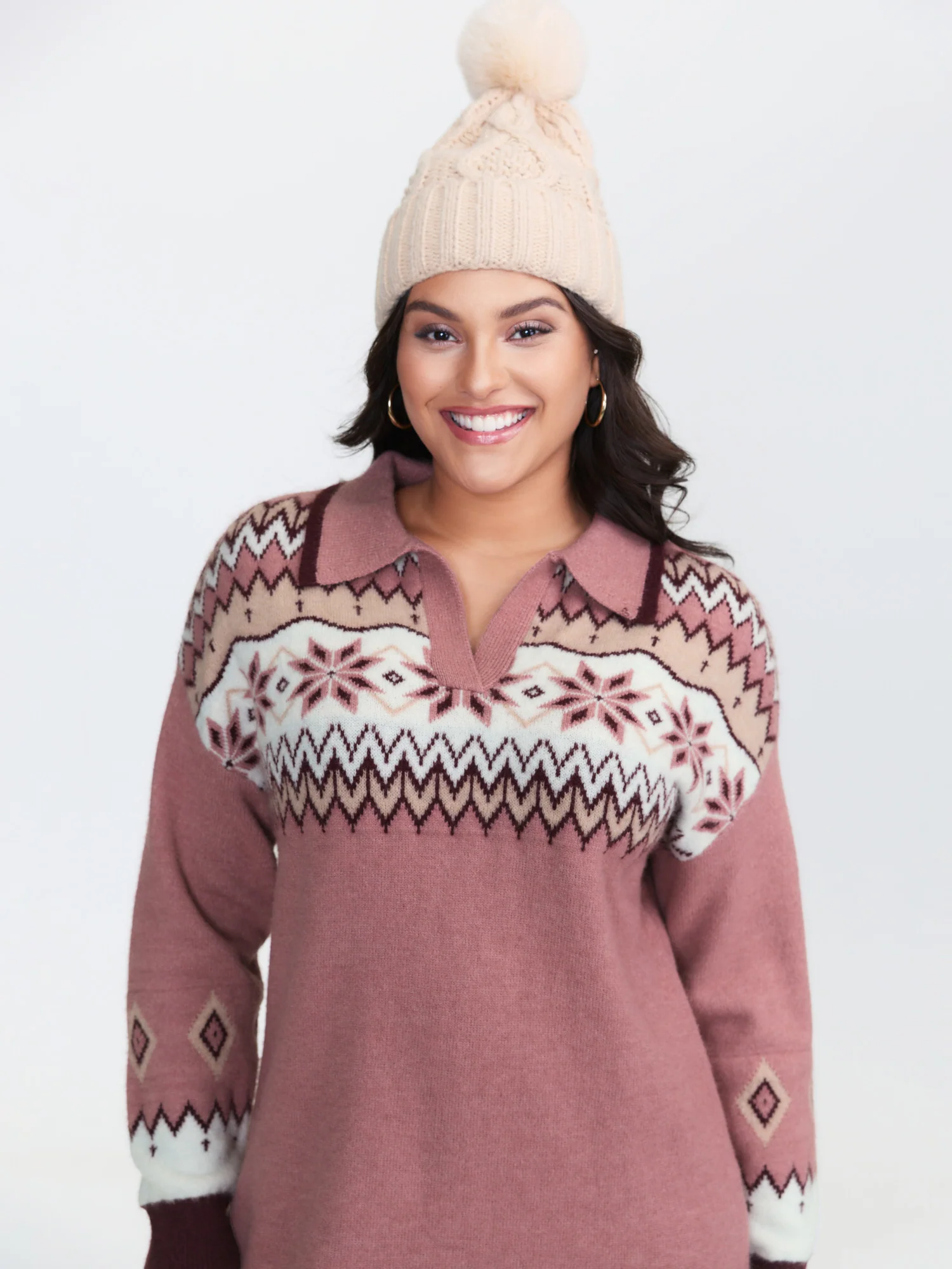 Boho Pattern Jacquard Contrast Sweater Dress