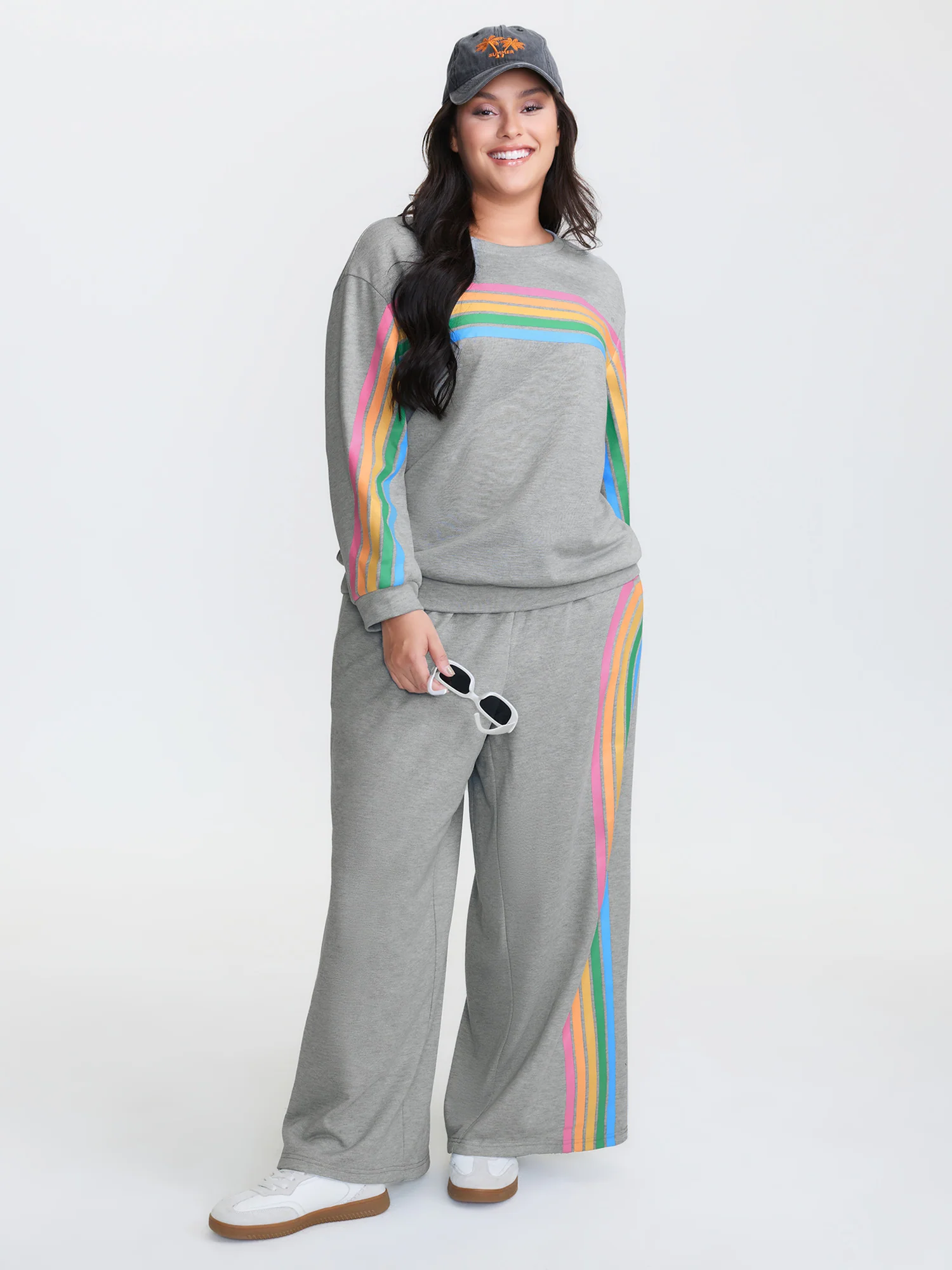 Rainbow Print Drawstring Wide-Leg Lounge Bottoms