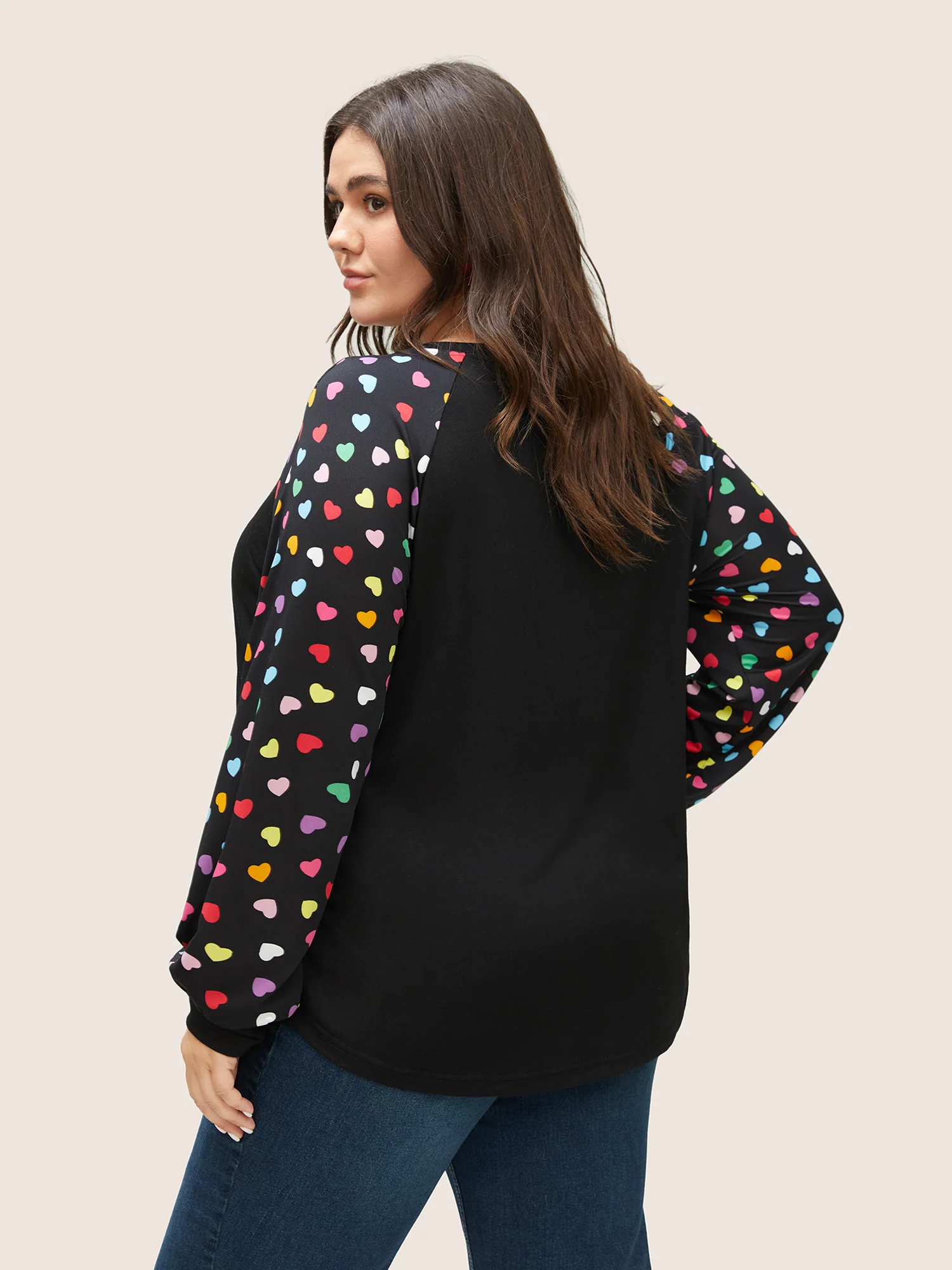 Colour Heart Print Raglan Sleeve T-shirt