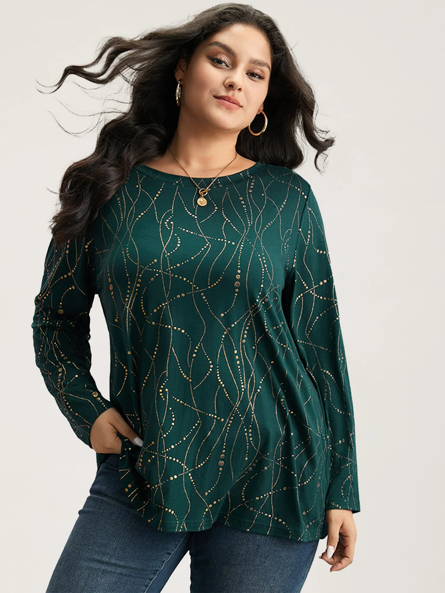 Polka Dot Contrast Round Neck T-shirt