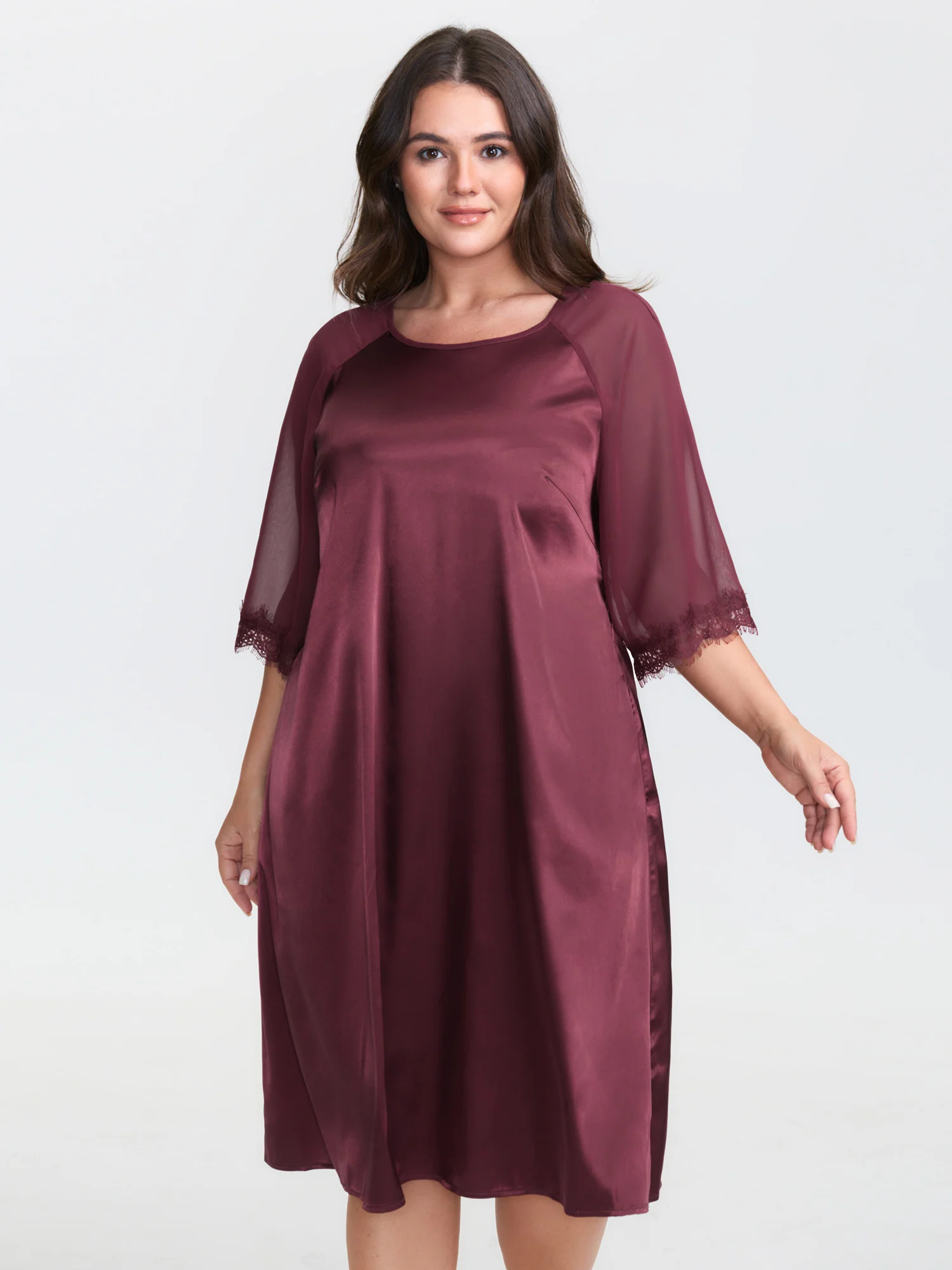 Satin Semi-Sheer Contrast Sleep Dress