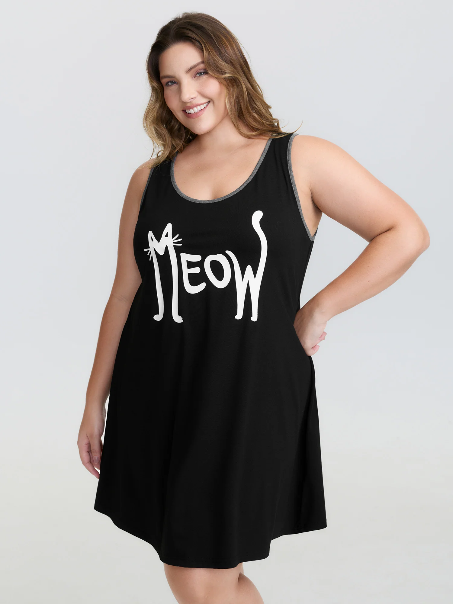 Meow Print Color Contrast Lounge Dress