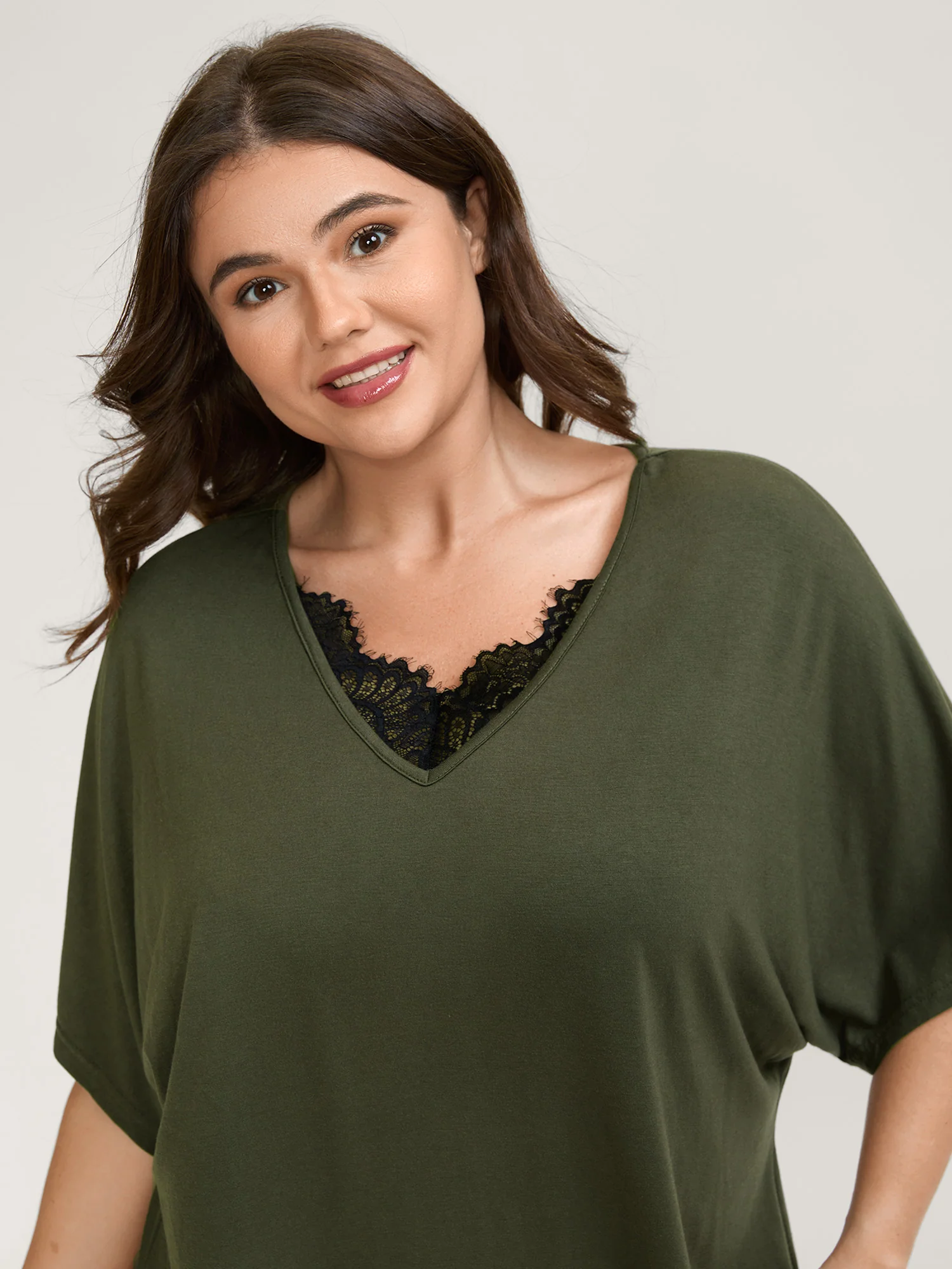 Lace Trim V-Neck Solid Sleep Dress