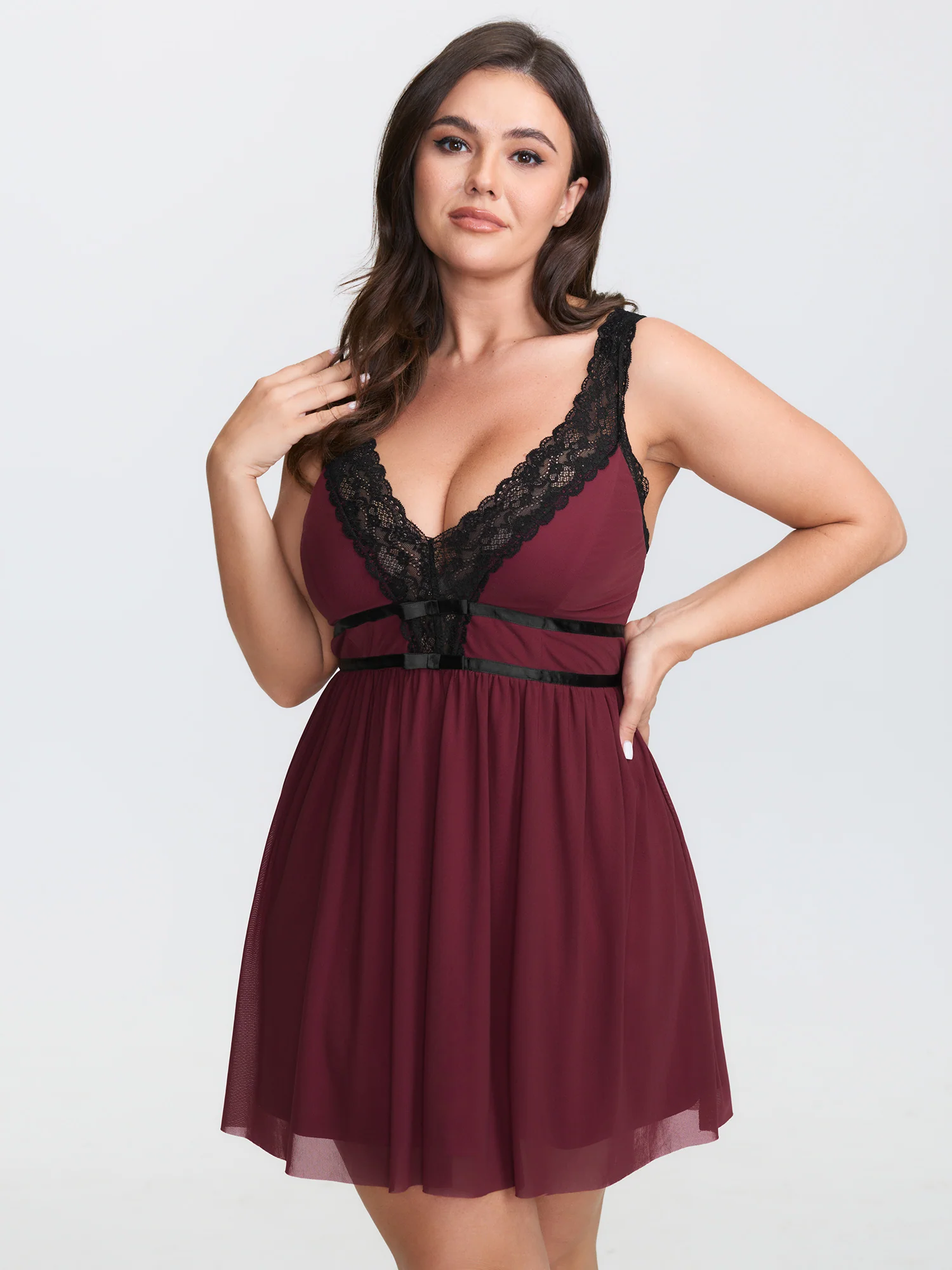 Lace Trim Color Contrast Pleated Sleep Dress