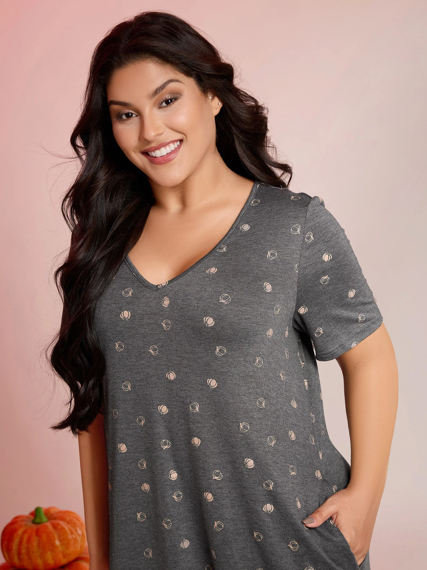 Halloween Print Stretchy V-Neck Lounge Dress