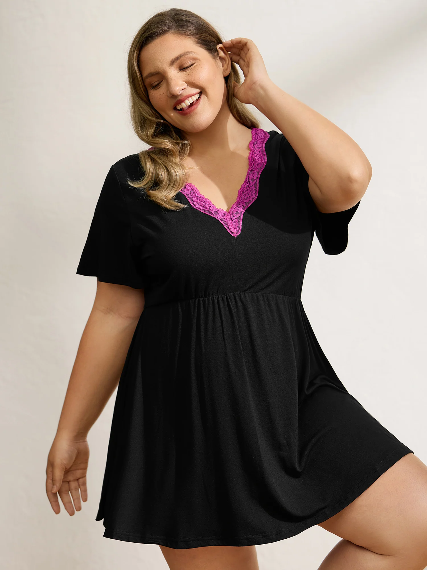 Lace High-Waist Flutter Sleeve Sleep Dress