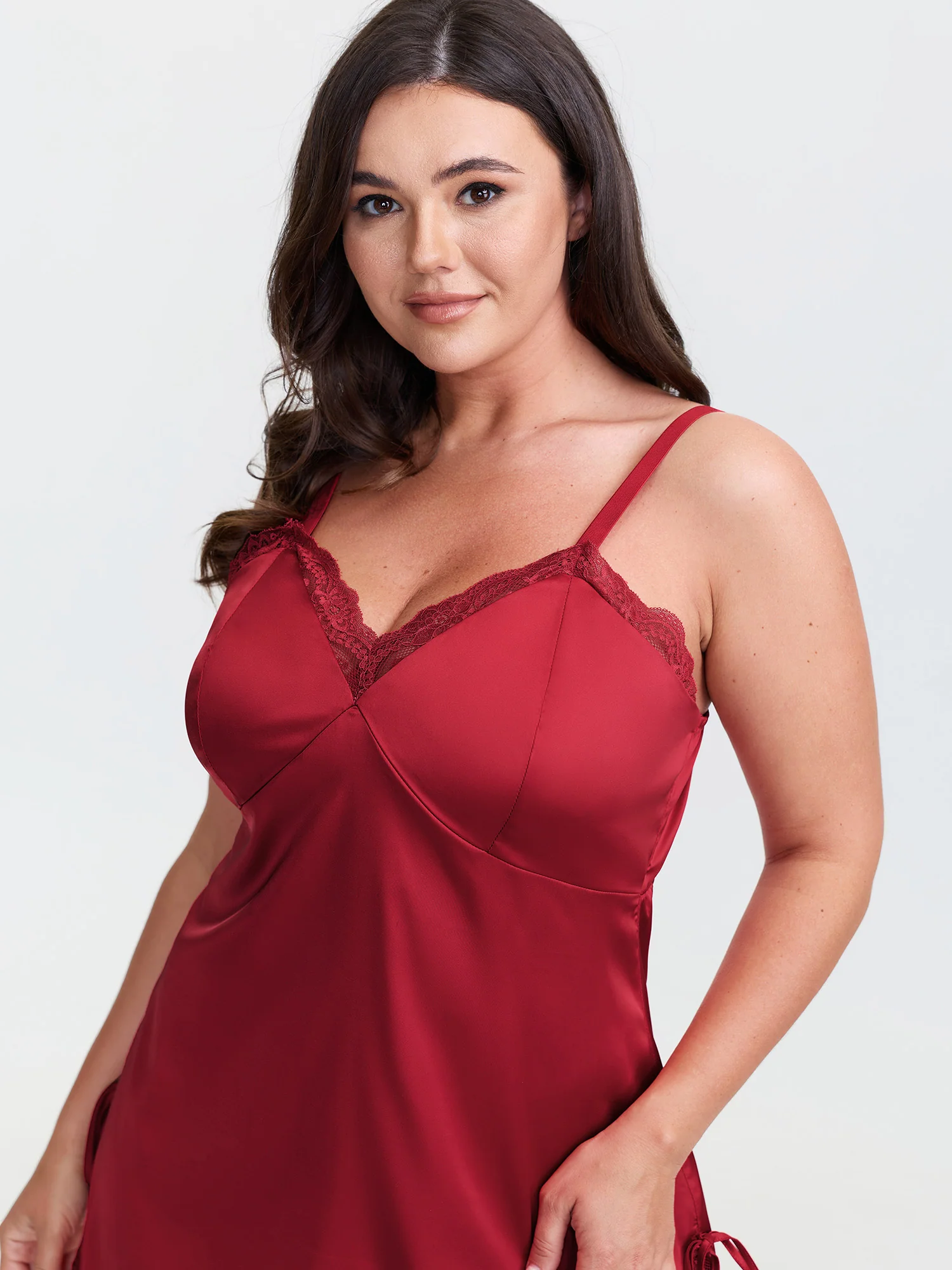 Lace Trim Slit Side Tie Sleep Dress