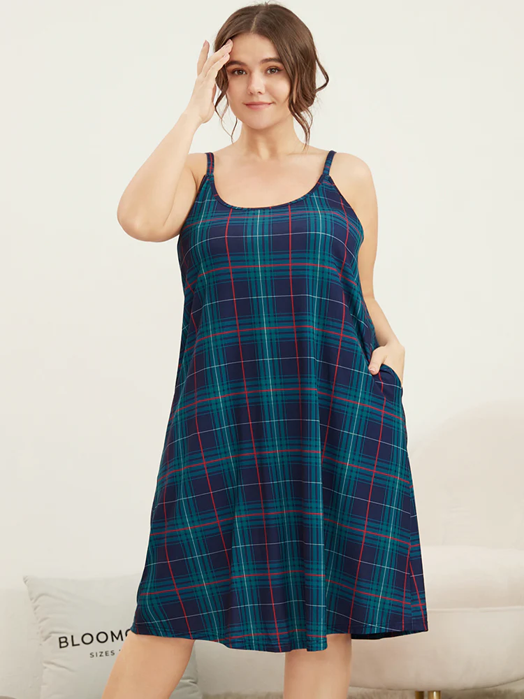 Plaid Backless Pocket Spaghetti Strap Dress