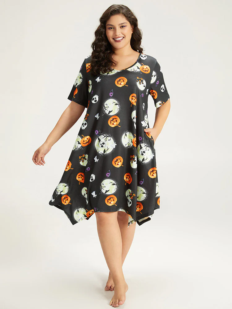 Halloween Graphic Round Neck Sleep Midi Dress