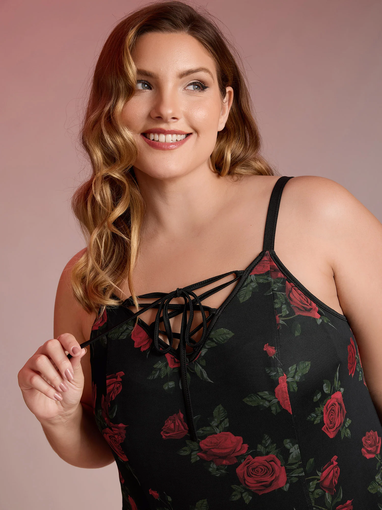 Rose Print Neck-Ties Flowy Sleep Dress