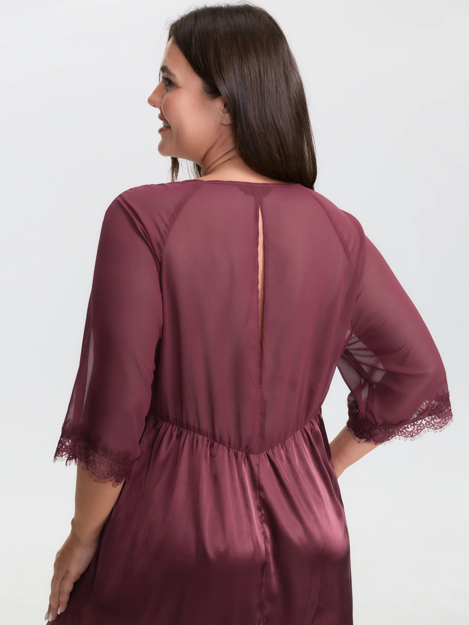 Satin Semi-Sheer Contrast Sleep Dress