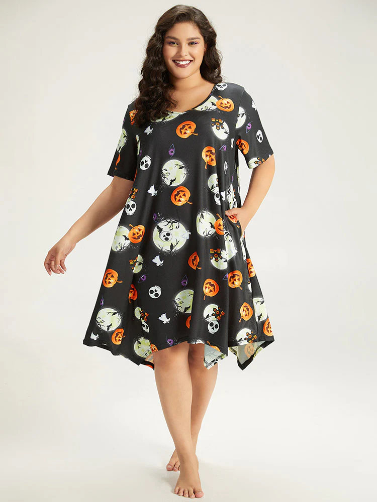 Halloween Graphic Round Neck Sleep Midi Dress
