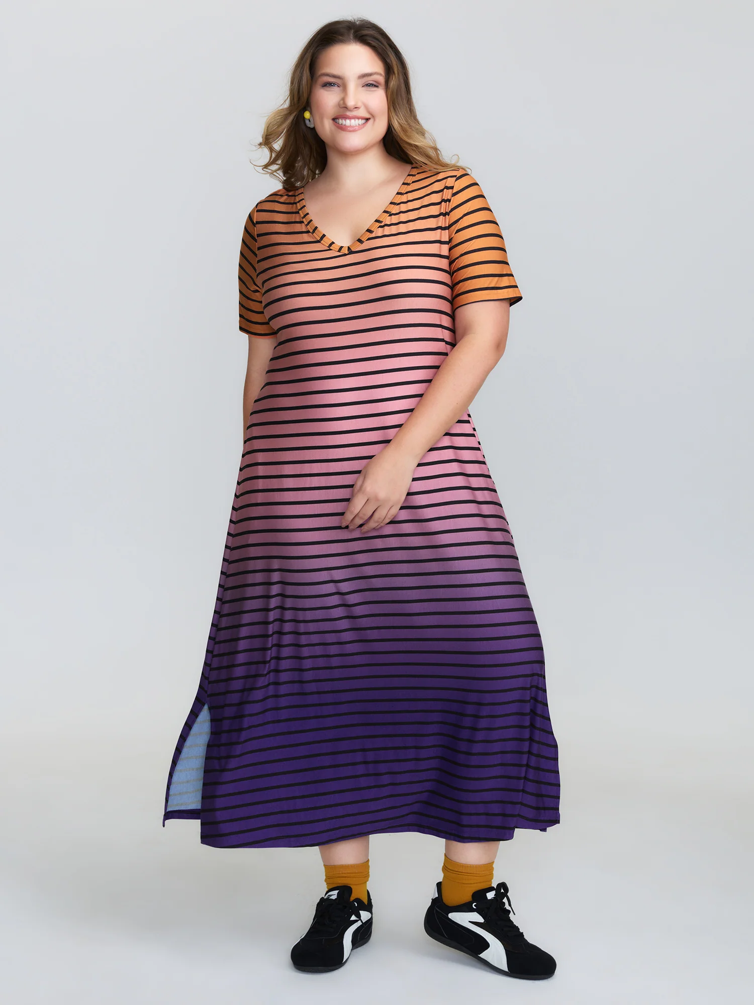 Color Gradient Stripe V-Neck Sleep Dress