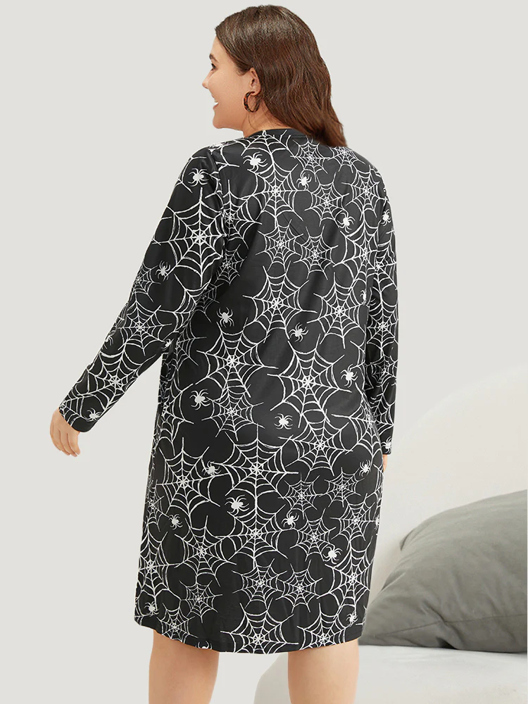 Halloween Spider Web Print Sleep Dress