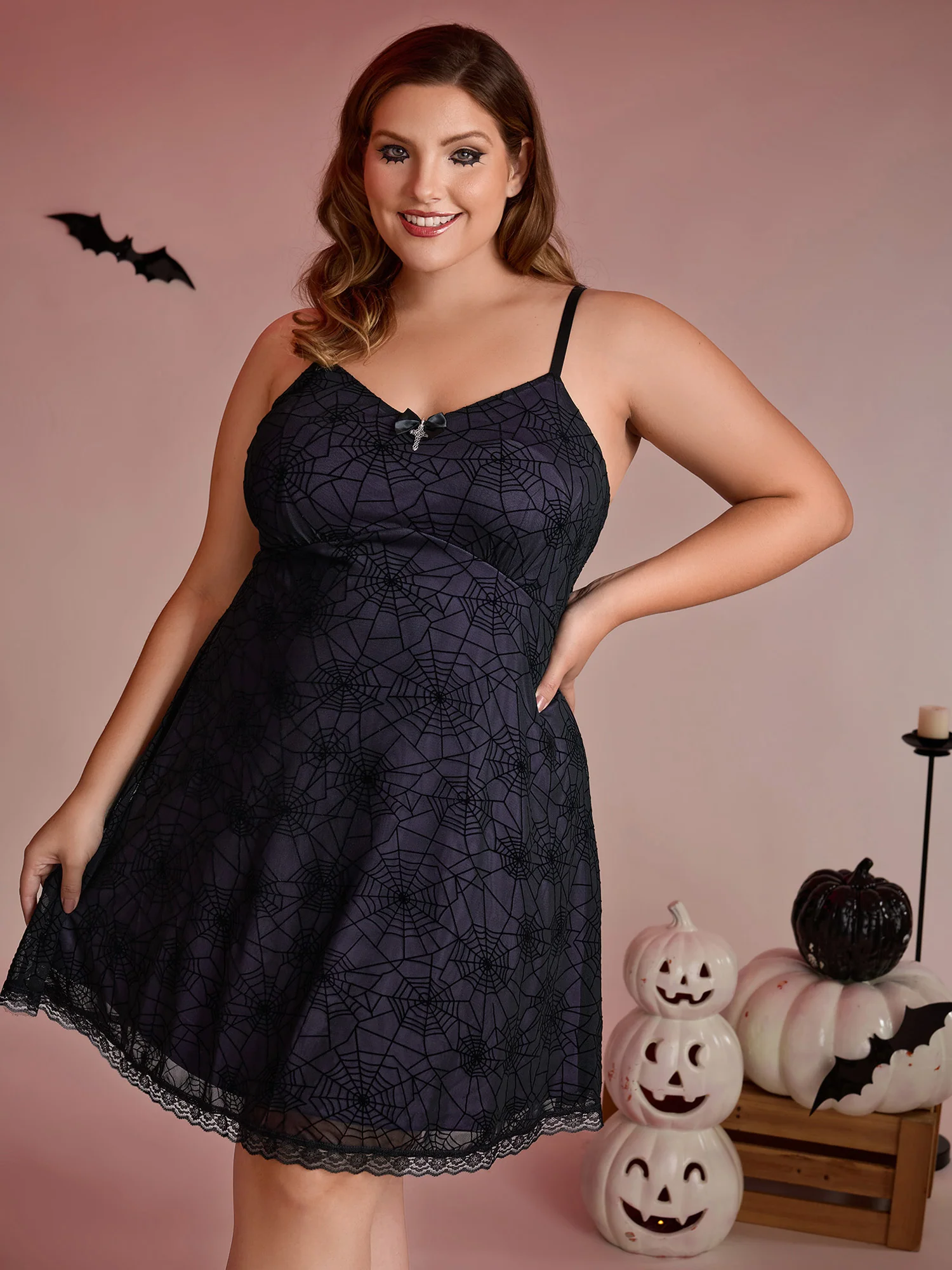 Elastic Flocked Mesh Spiderweb Sleep Dress