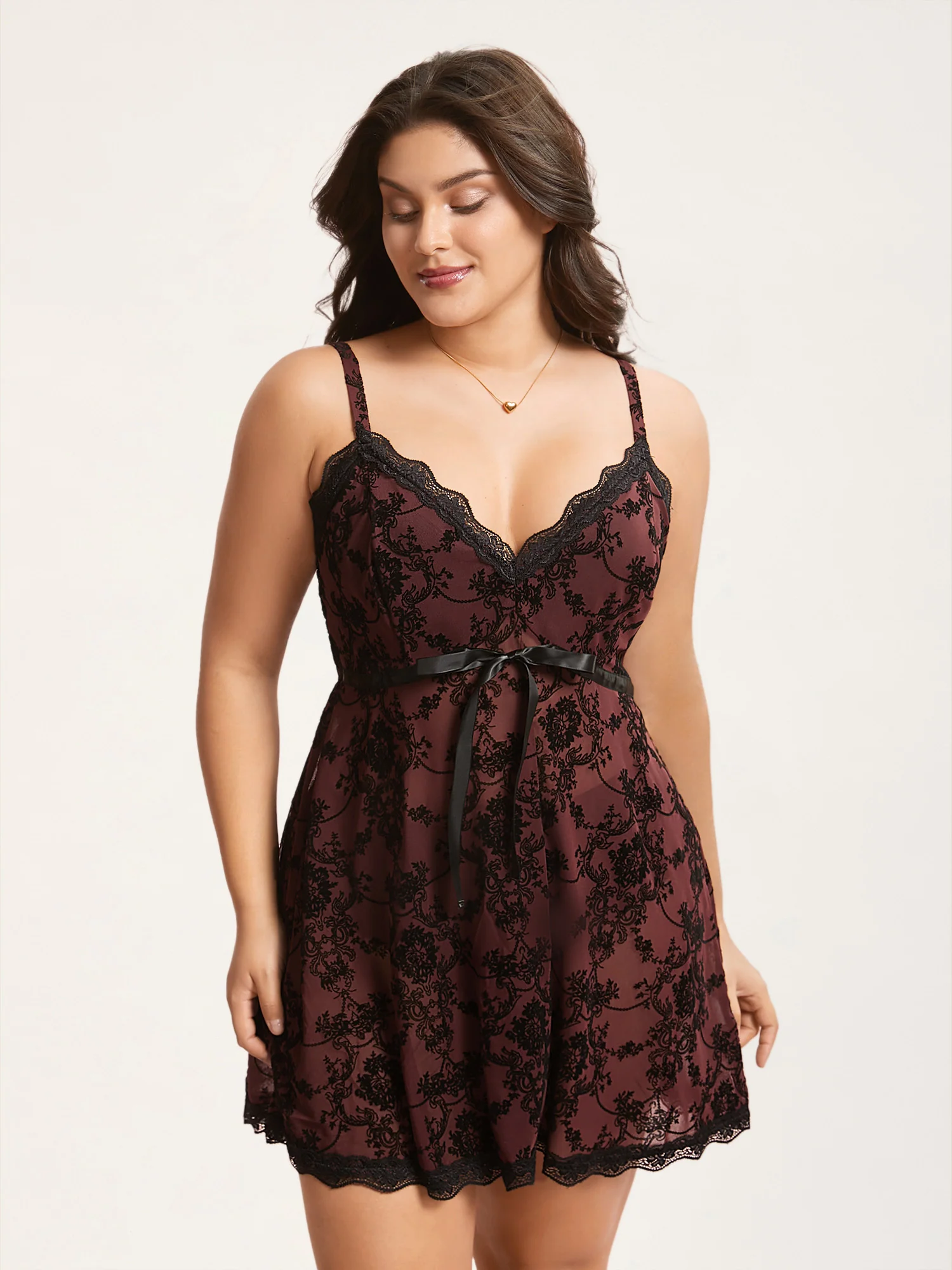 Sheer Floral Lace Patchwork Tie Sleep Dress