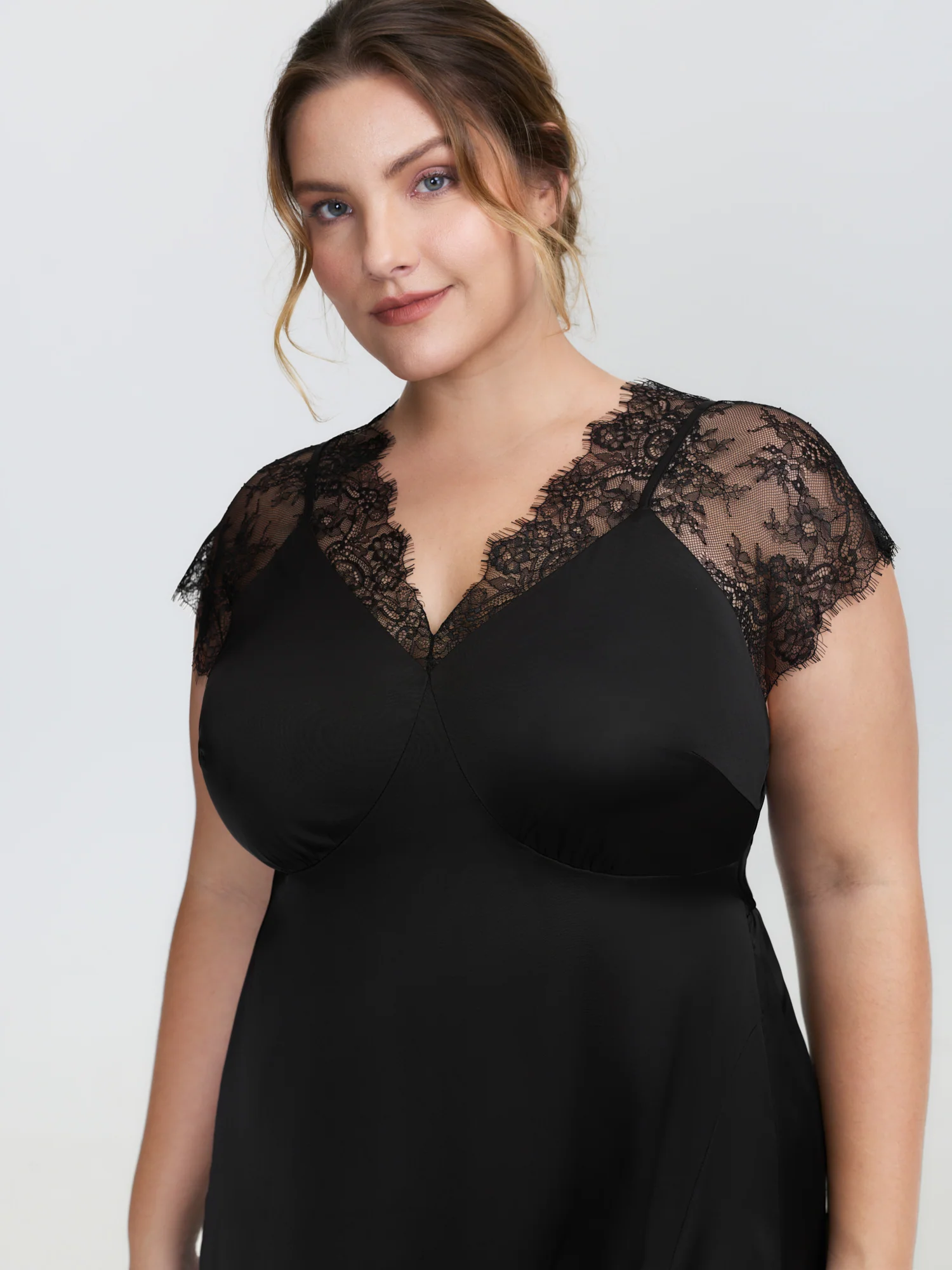 Sheer Lace Trim High Slit Sleep Dress