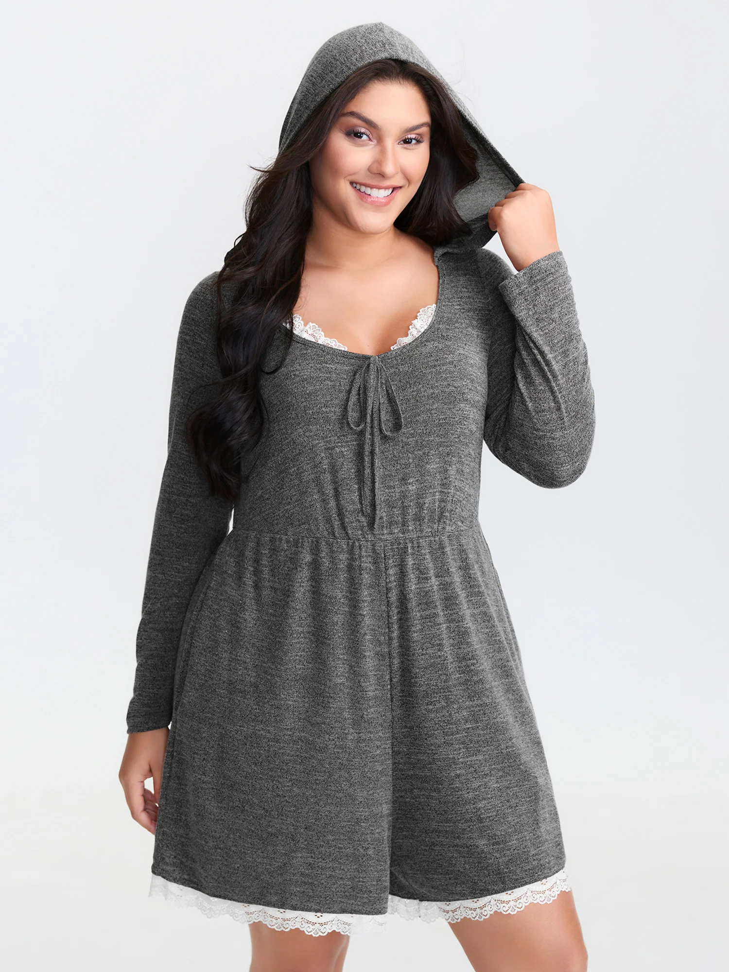 Stretchy Color Contrast Lace Trim Sleep Romper