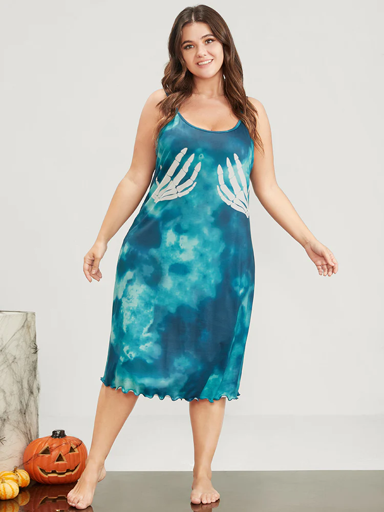 Halloween Print Scalloped Trim Cami Dress