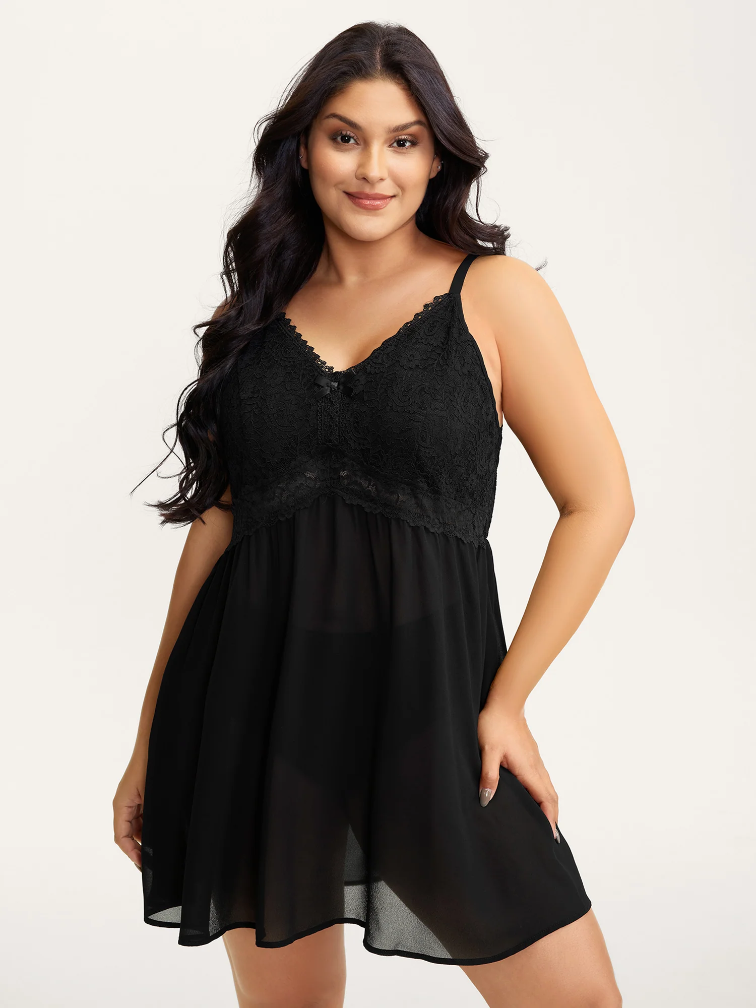 Lace Trim Waist Cut-Out Sleep Dress