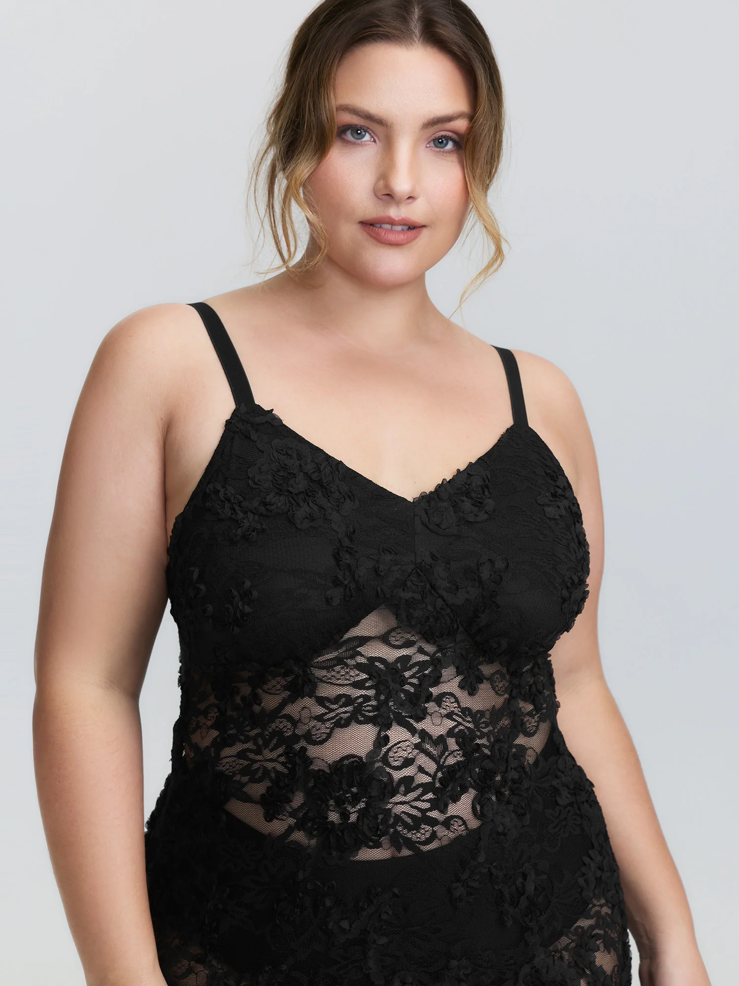 Sheer Floral Lace V-Neck Lounge Dress