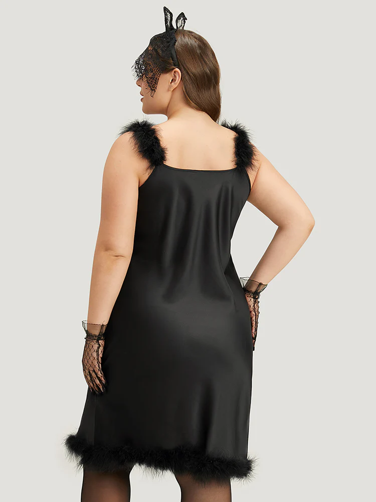 Halloween Plain Fuzzy Trim Sleep Cami Dress