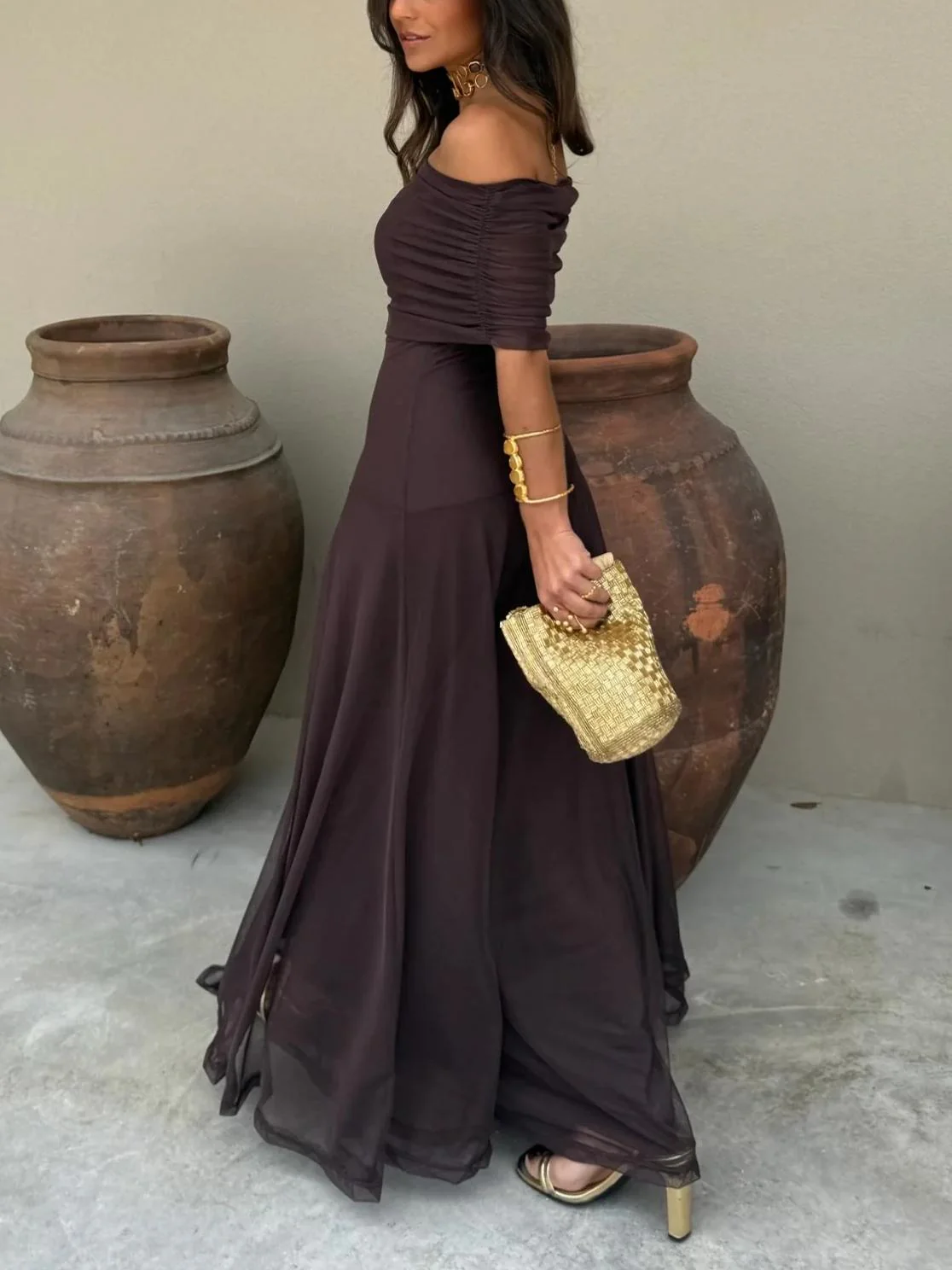 Toledo One Shoulder Mesh Maxi Dress