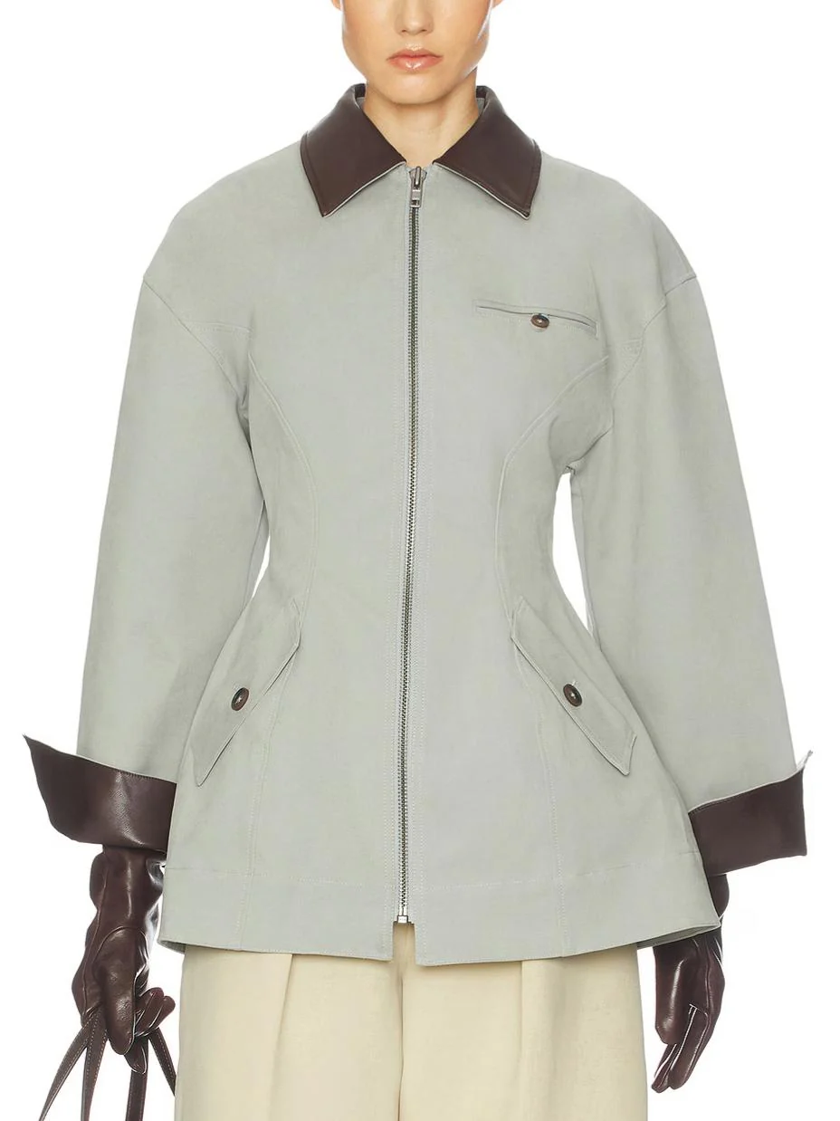 Light Grey Oversized Cropped PU Jacket