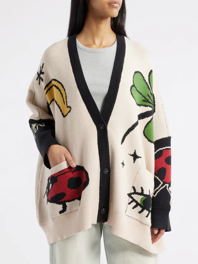 Soft Knit Clover & Ladybug Cardigan