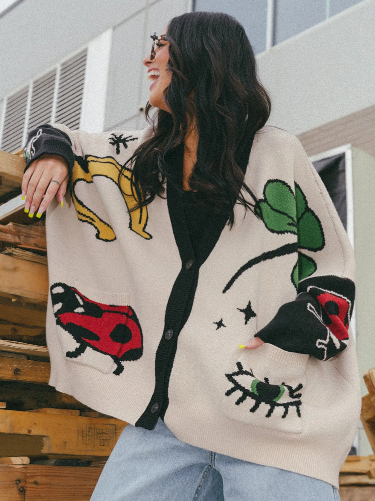 Soft Knit Clover & Ladybug Cardigan