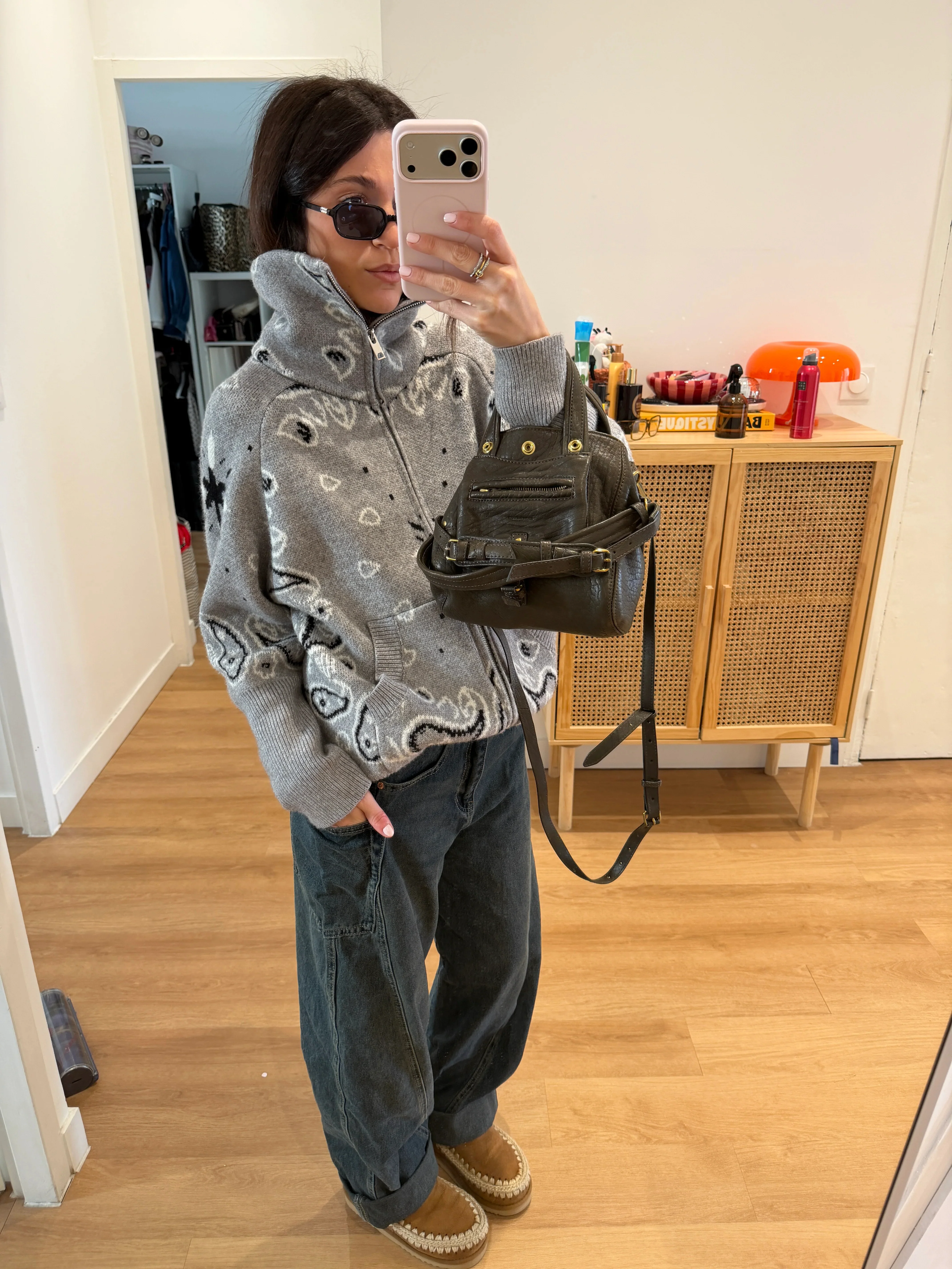 Grey Bandana Patterned Cardigan