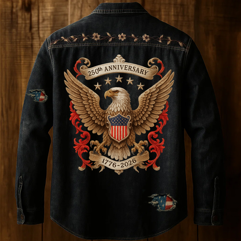 US 250th Anniversary Retro Print Long Sleeve Shirt