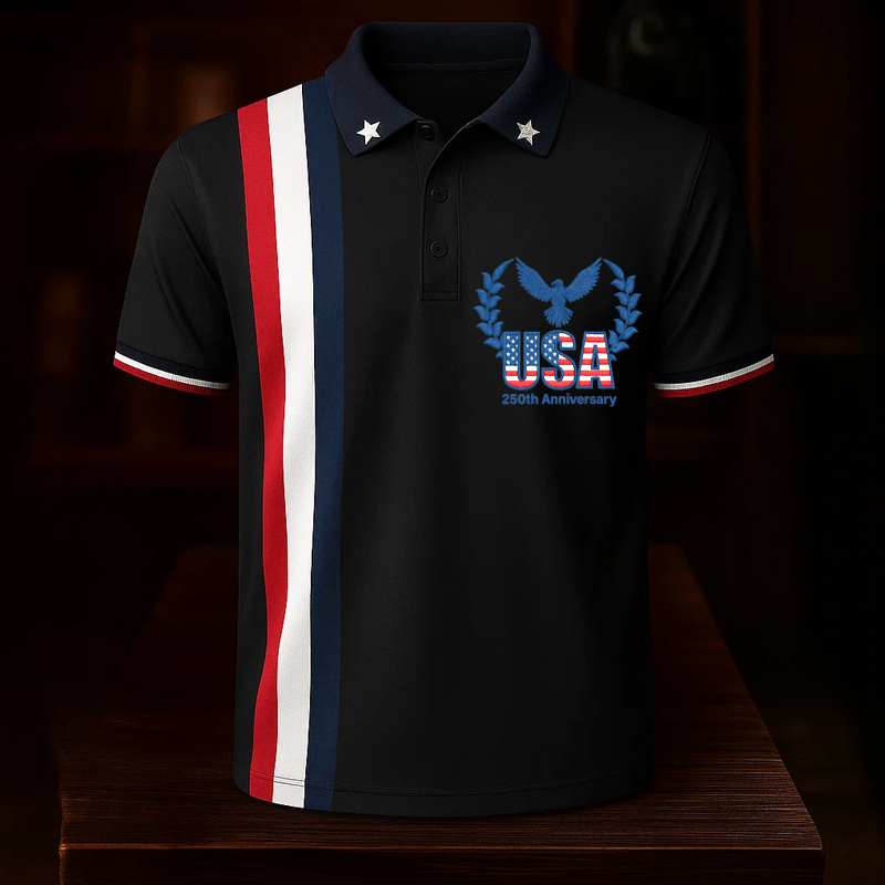 US 250th Anniversary Veteran Print Casual Polo Shirt