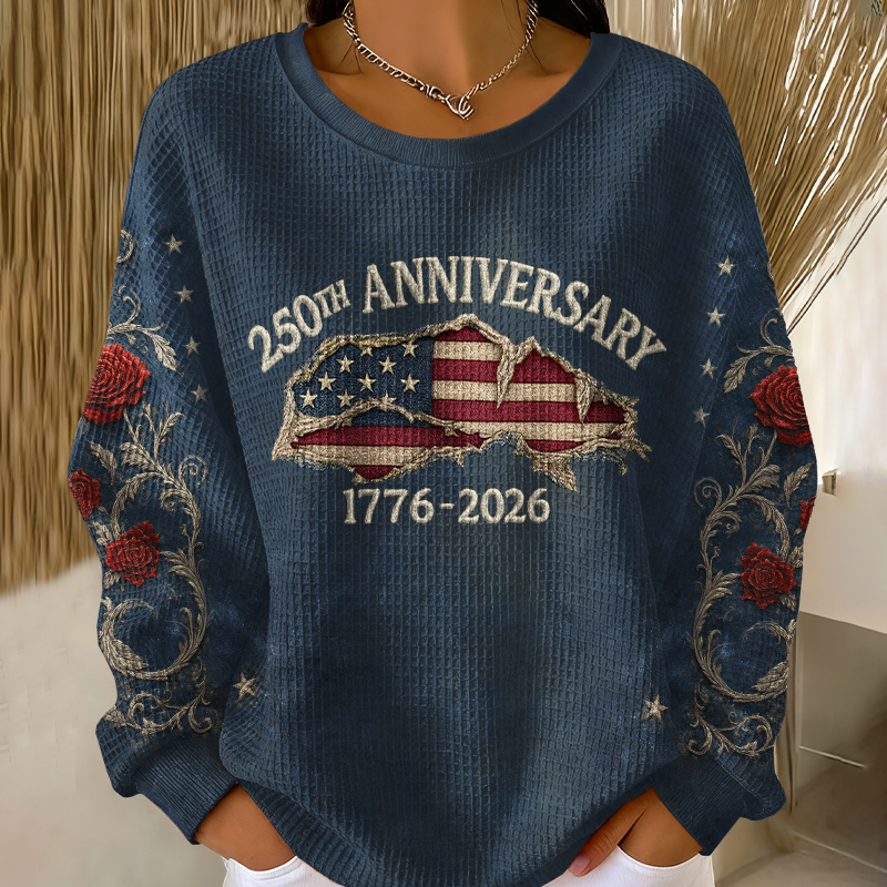 Women's 250th Anniversary of the United States Print Casual Waffle Sweatshirt