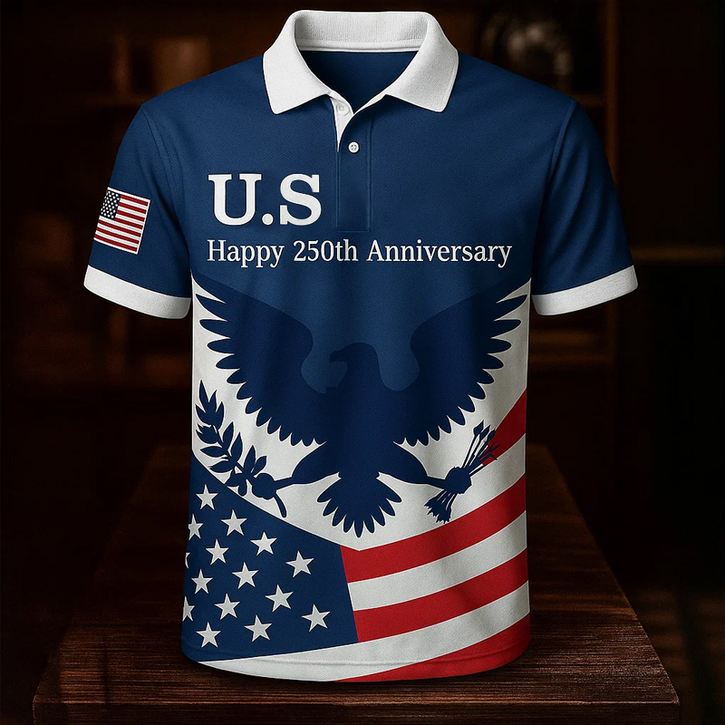 US 250th Anniversary Print Casual Polo Shirt