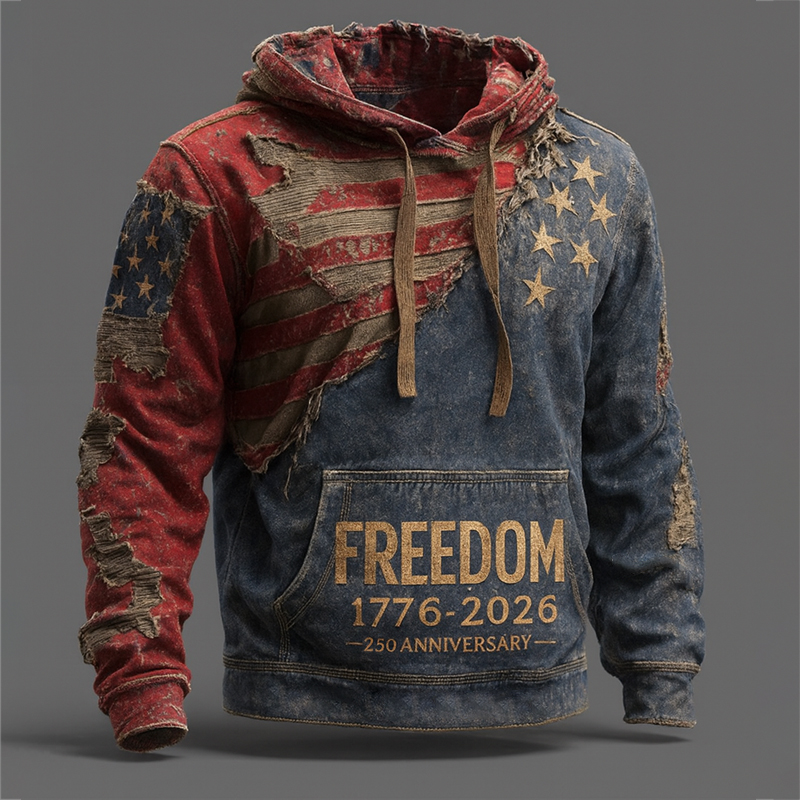 Men's Retro 250th Anniversary Flag Art Print Casual Hooded