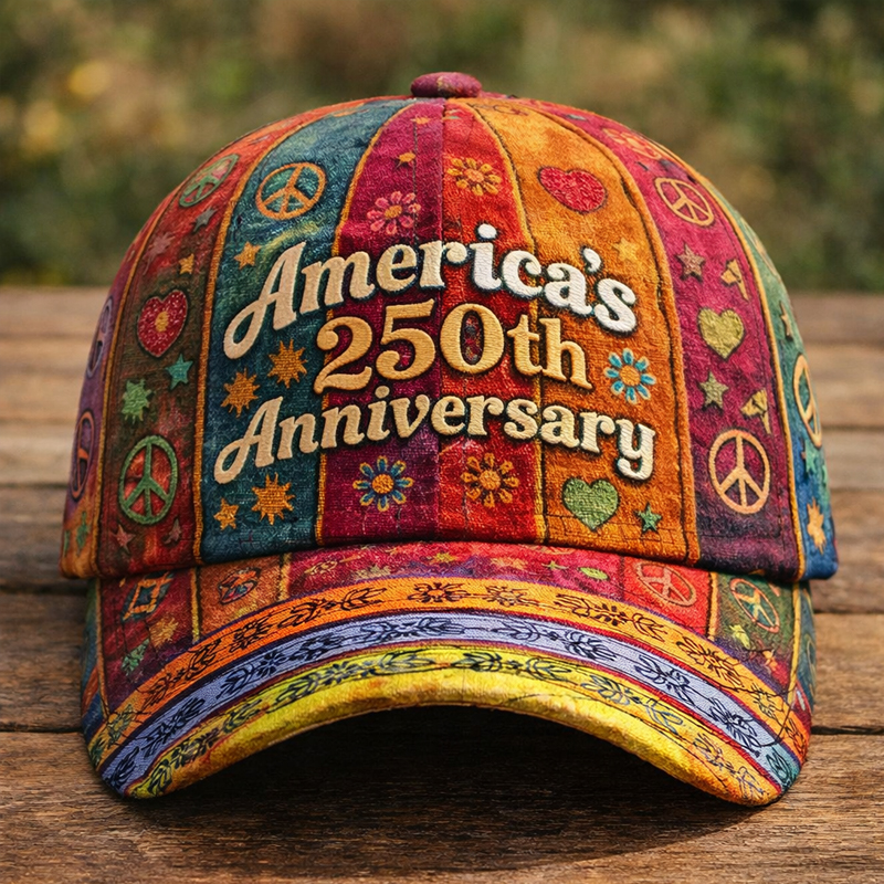 US 250th Anniversary Retro Hippie Art Printe Hat