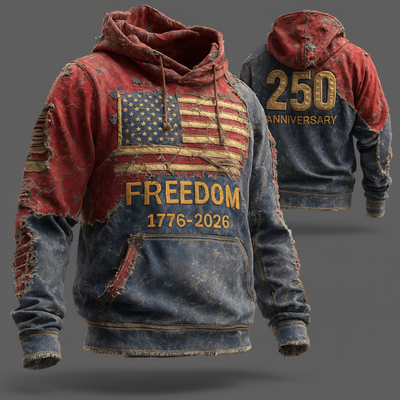 Men's Retro 250th Anniversary Flag Art Print Casual Hooded